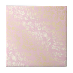 Elegant modern gold & pink pineapple pattern tile