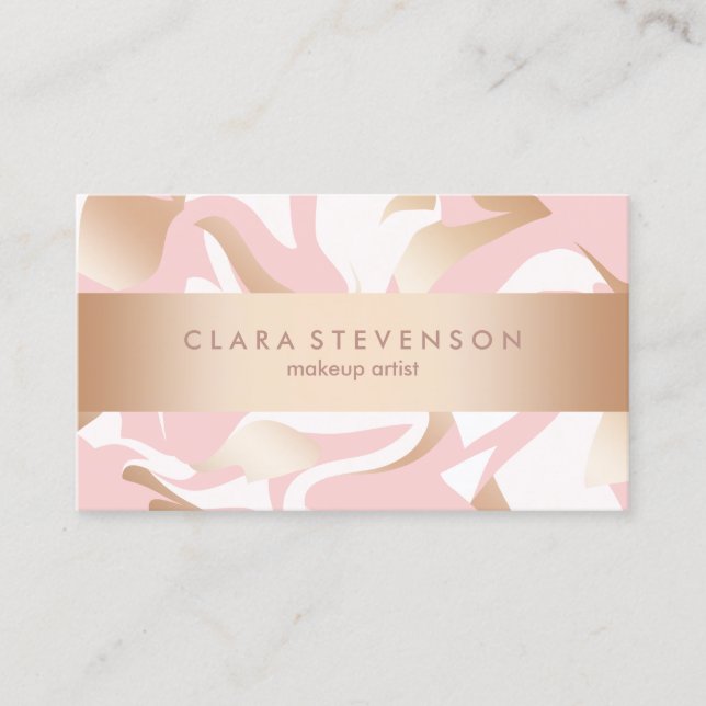 Elegant modern gold pink white abstract pattern business card (Front)