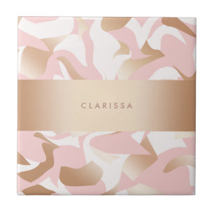 Elegant modern gold pink white abstract pattern tile