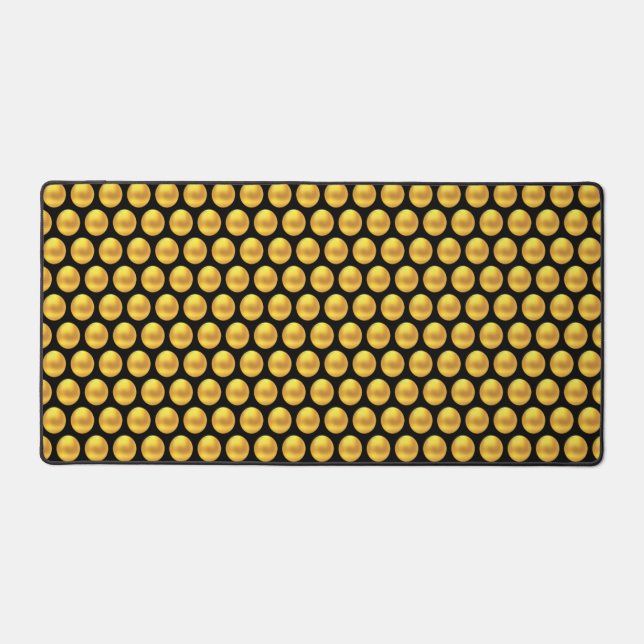 Elegant Modern Gold Polka Dots on Black Desk Mat (Front)