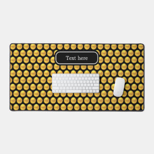 Elegant Modern Gold Polka Dots & Text on Black Desk Mat