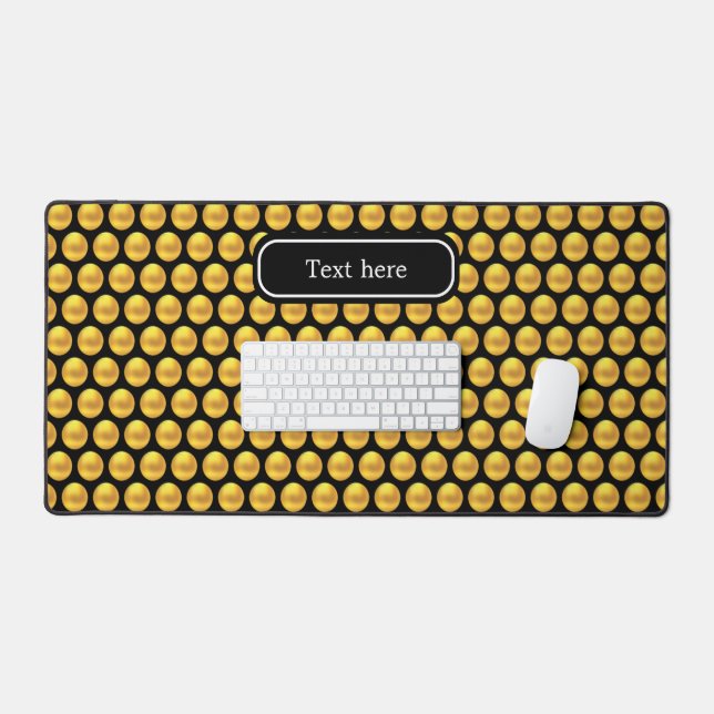Elegant Modern Gold Polka Dots & Text on Black Desk Mat (Keyboard & Mouse)