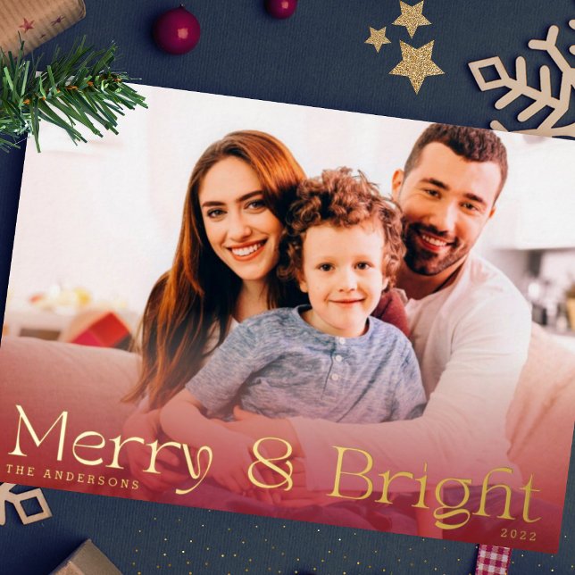 Elegant Modern Gold Pressed Photo Merry and Bright (Creator Uploaded)