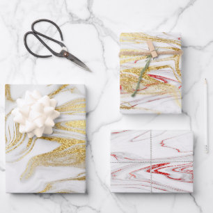 Elegant modern gold red white marble look  wrapping paper sheet