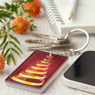 Elegant Modern Gold Ribbon Christmas Tree Key Ring