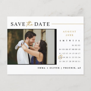 Elegant Modern Gold Save the Date Calendar QR Code Postcard
