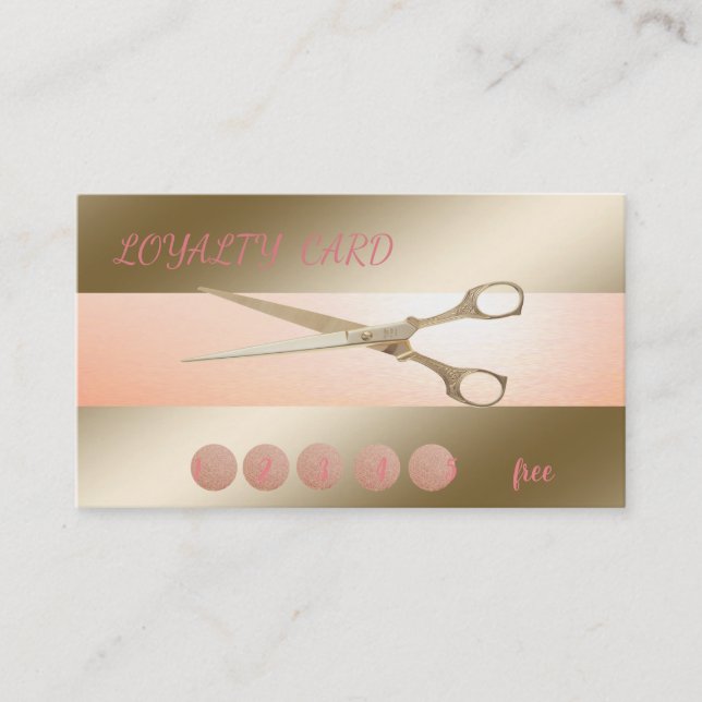 Elegant Modern  Gold Scissors  Loyalty Card (Front)