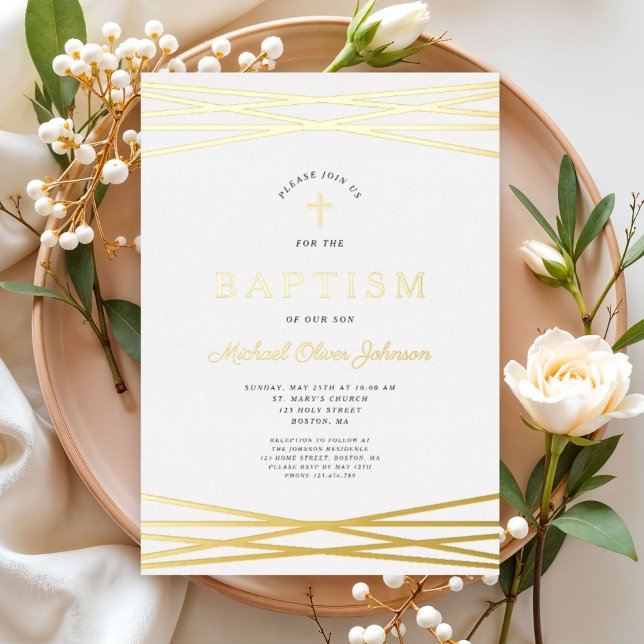 Elegant Modern Gold Script Baptism (Elegant Modern Gold Script Baptism Foil Invitation)