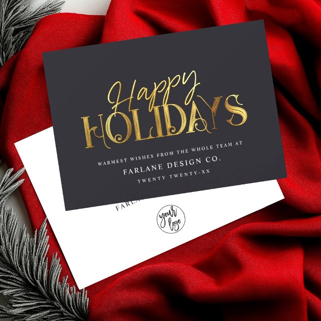 Elegant Modern Gold Script Business Corporate Holiday Card (Creator Uploaded)