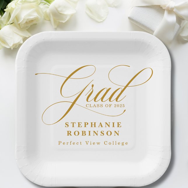 Elegant Modern Gold Script Graduation Party Paper Plate (Creator Uploaded)