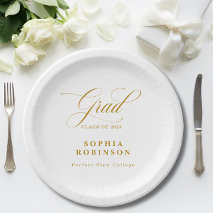 Elegant Modern Gold Script Graduation Party Paper Plate