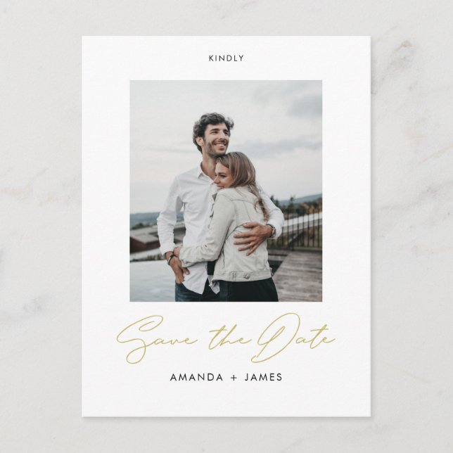 Elegant Modern Gold Script Save the Date Announcement Postcard (Front)