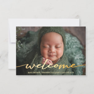 elegant modern gold script thank you photo birth  announcement