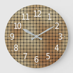 Elegant Modern Gold Squares Tiles Pattern Large Clock