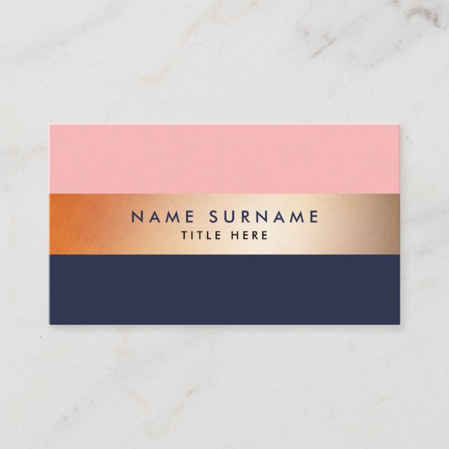 Elegant Modern Gold Stripe Blue Business Card (Front)