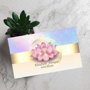 Elegant Modern Gold Stripe Lotus Holographic Business Card