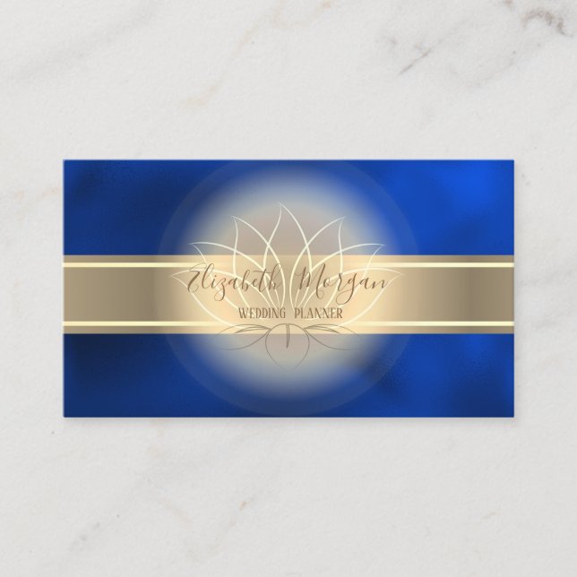Elegant Modern Gold Stripe,Lotus Royal Blue Business Card (Front)