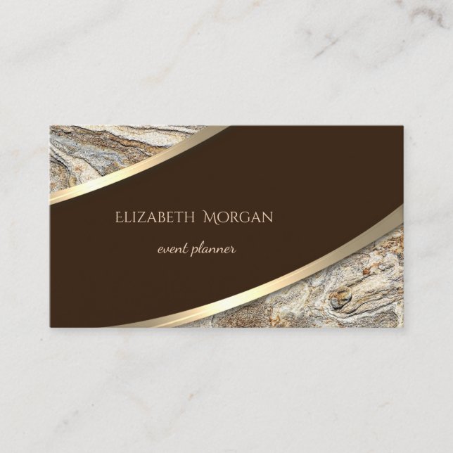 Elegant  Modern , Gold Stripe, Marble Stone Business Card (Front)