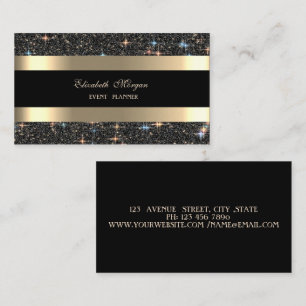 Elegant Modern Gold Striped Black Glitter Sparkle Business Card