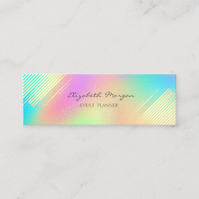 Elegant  Modern Gold Stripes,Colourful Holographic Mini Business Card (Front)