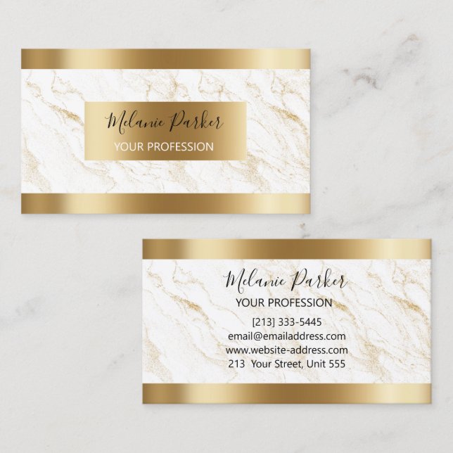 Elegant Modern Gold Strokes Marble  Business Card (Front/Back)