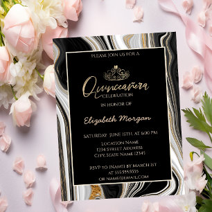 Elegant Modern Gold Tiara,Black Gold Marble Invitation