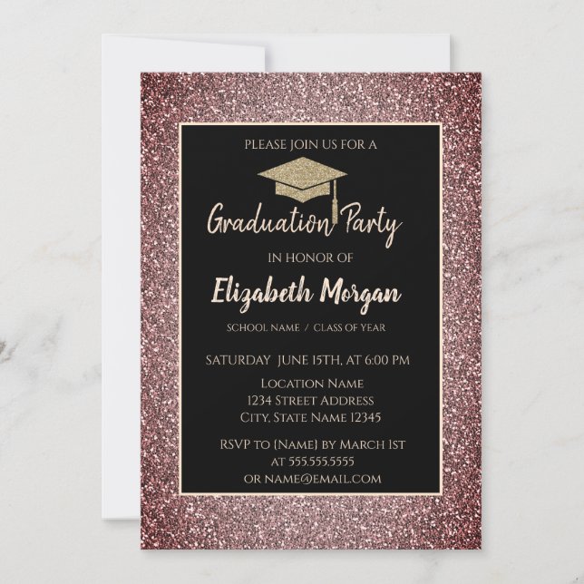 Elegant Modern Gold Tiara Red Glitter Grad Cap  Invitation (Front)