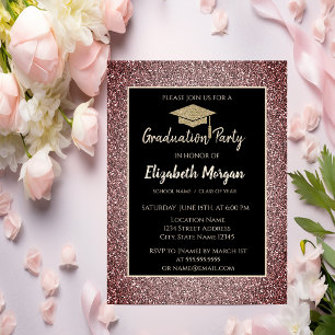 Elegant Modern Gold Tiara Red Glitter Grad Cap  Invitation