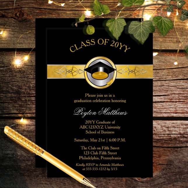 Elegant Modern Gold University Graduation Invites (Elegant Modern Gold Tone College or University Graduation Invitation -- Print and/or Download)