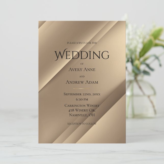 Elegant Modern Gold Wedding Invitation (Standing Front)