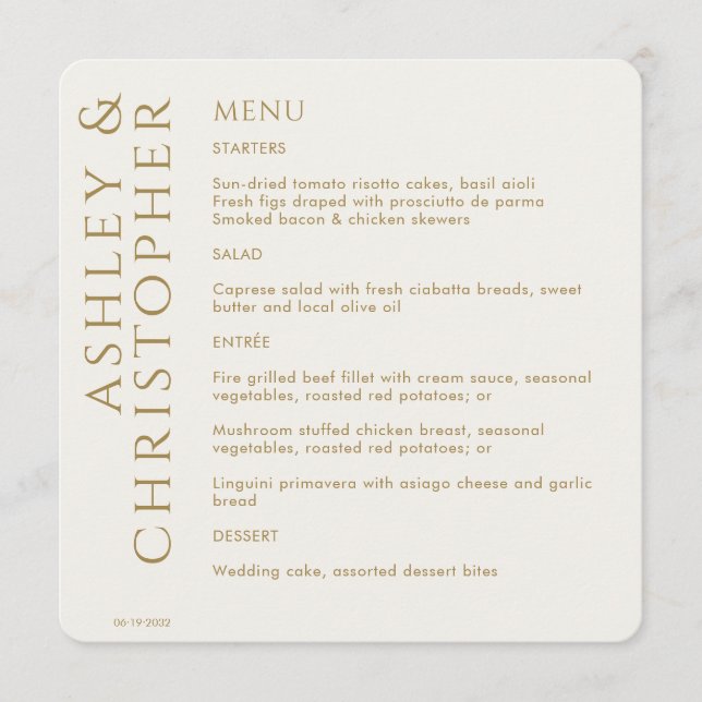 Elegant Modern Gold Wedding Menu (Front)