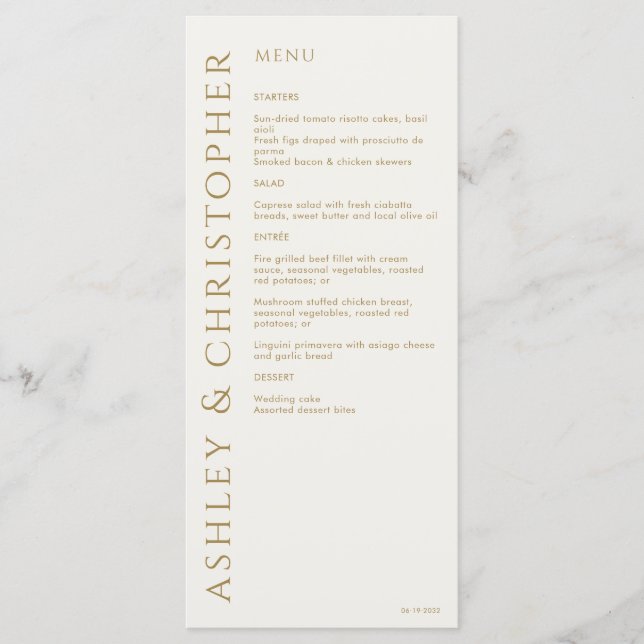 Elegant Modern Gold Wedding Menu (Front)