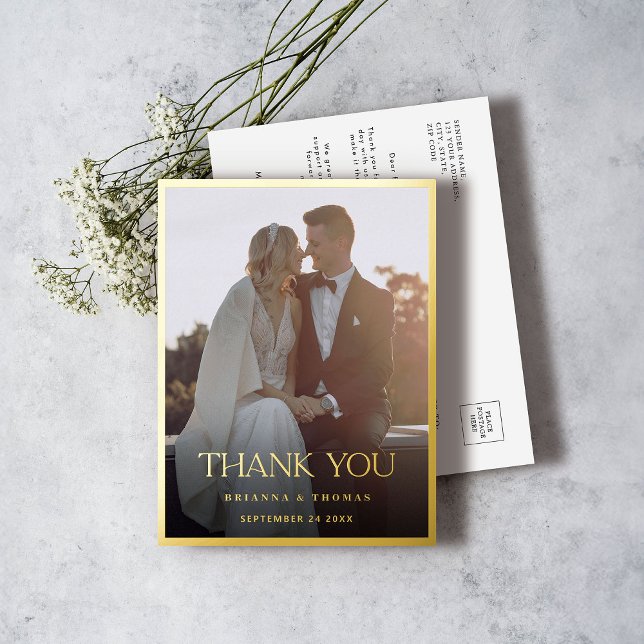 Elegant Modern Gold Wedding Thank You Postcard (Creator Uploaded)