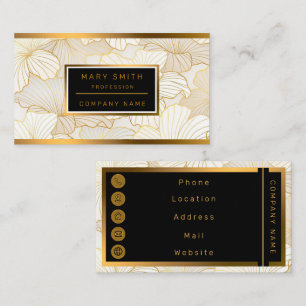 Elegant Modern Gold White Floral Line Collection Business Card