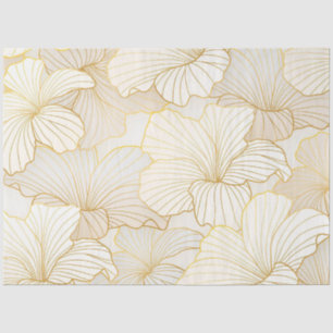 Elegant Modern Gold White Floral Line Collection Tissue Paper