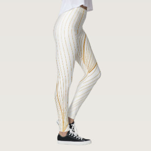 Elegant Modern Gold White Leaves Line Collection Leggings
