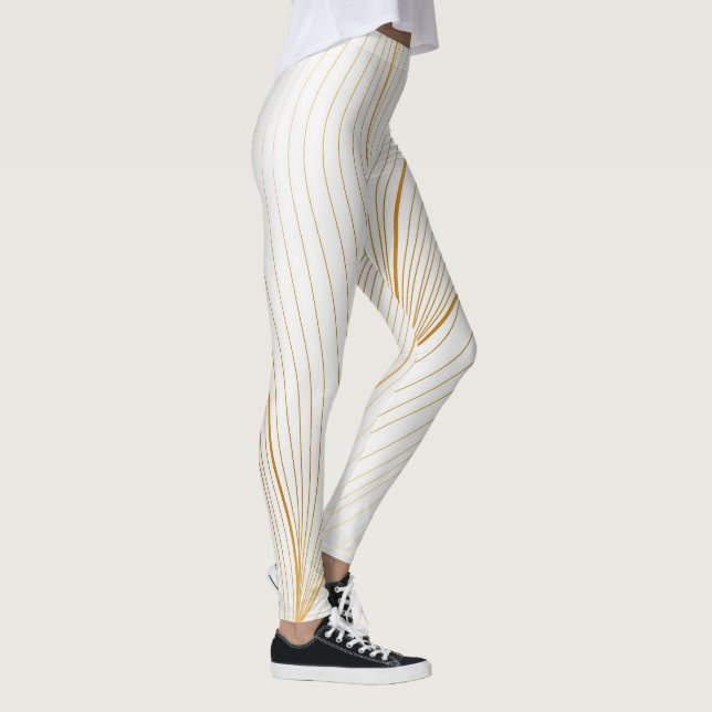 Elegant Modern Gold White Leaves Line Collection Leggings (Right)