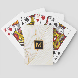 Elegant Modern Gold White Leaves Line Collection Playing Cards