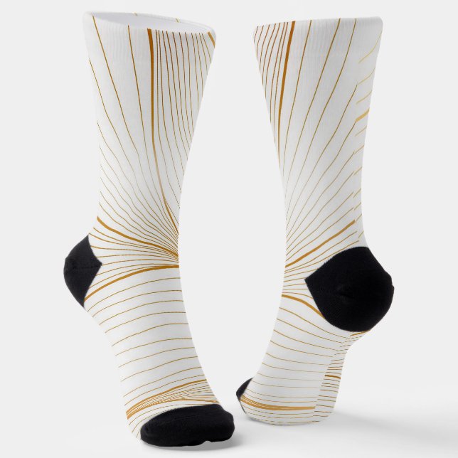 Elegant Modern Gold White Leaves Line Collection Socks (Angled)