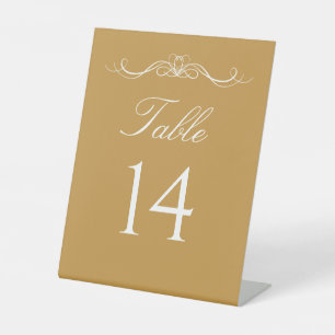 Elegant Modern Gold & White Script Table Number Pedestal Sign