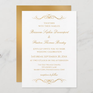Elegant Modern Gold & White Whimsical Wedding Invitation