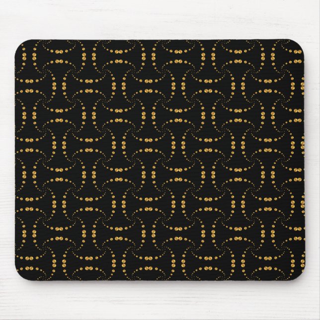 Elegant modern golden dotted design on black mouse pad (Front)