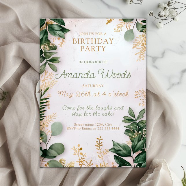 Elegant modern golden green birthday design invitation (Creator Uploaded)