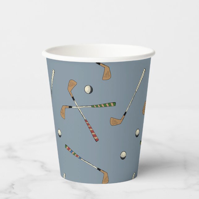 Elegant Modern Golf Golfer Club Ball Pattern Blue Paper Cups (Front)