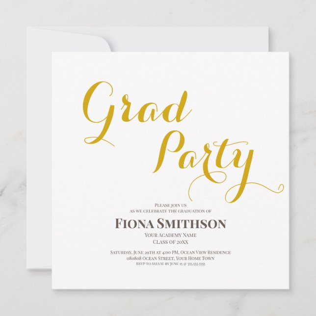 Elegant Modern Grad Party Square Invitation (Front)
