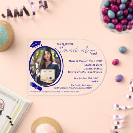 Elegant, Modern Grad Photo Graduation, Navy Blue Acrylic Invitations