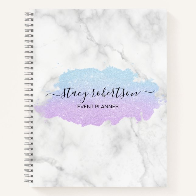 Elegant modern gradient blue purple glitter  notebook (Front)