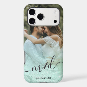 Elegant modern gradient mint green glitter photo