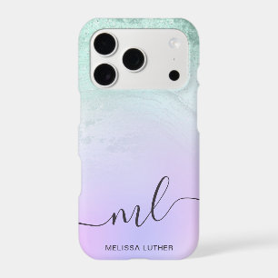 Elegant modern gradient mint green glitter purple