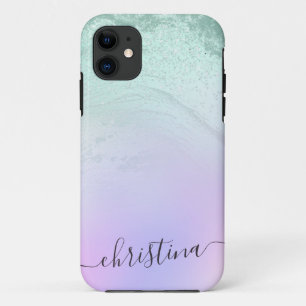Elegant modern gradient mint green glitter purple Case-Mate iPhone case